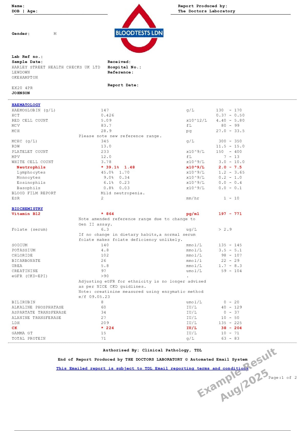 FULL LONDON VIP Blood Test  - Order Online and Attend