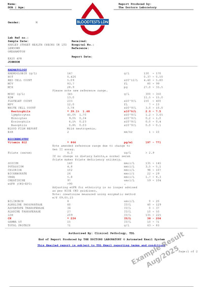 FULL LONDON VIP Blood Test  - Order Online and Attend