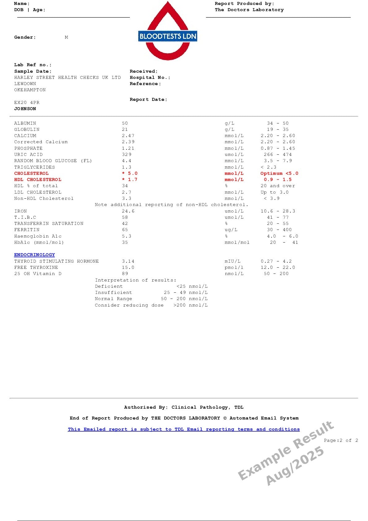 FULL LONDON VIP Blood Test  - Order Online and Attend