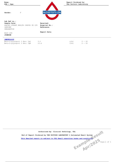 Beta 2 Glycoprotein 1 Antibodies Blood Test Profile In London