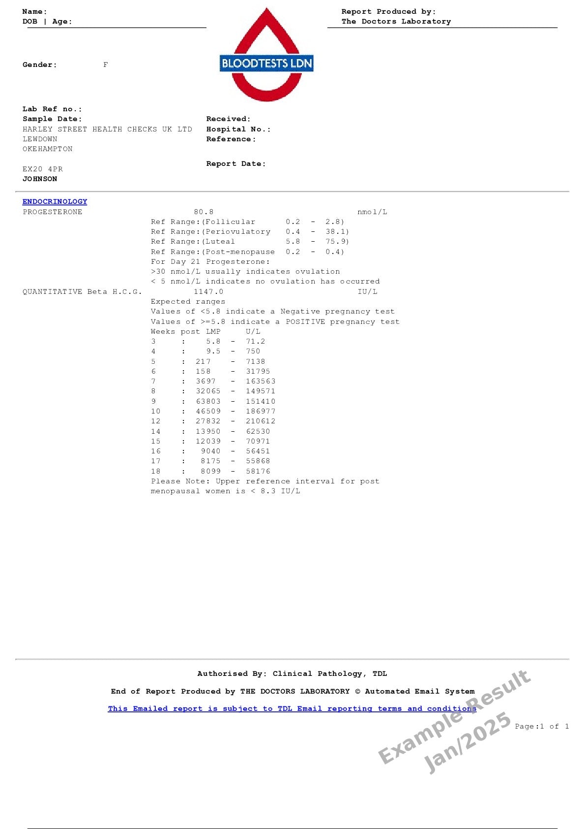 Full London Pregnancy Profile - Beta HcG + Progesterone