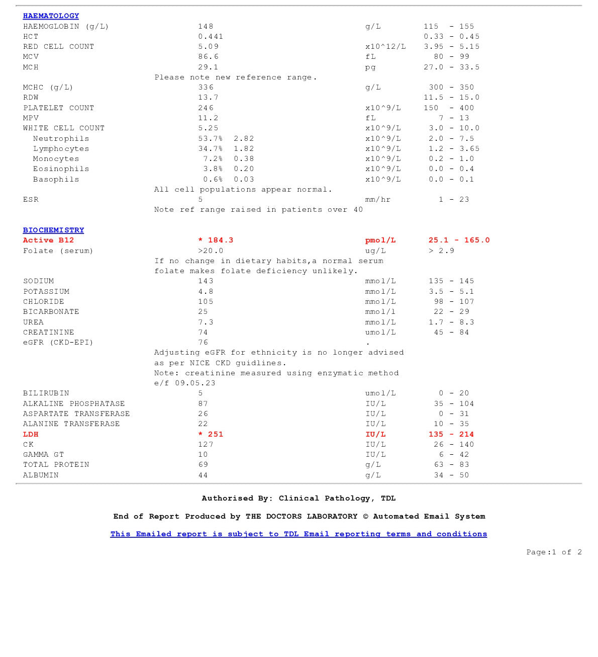 FULL LONDON HealthScreen Plus X 1 London Example