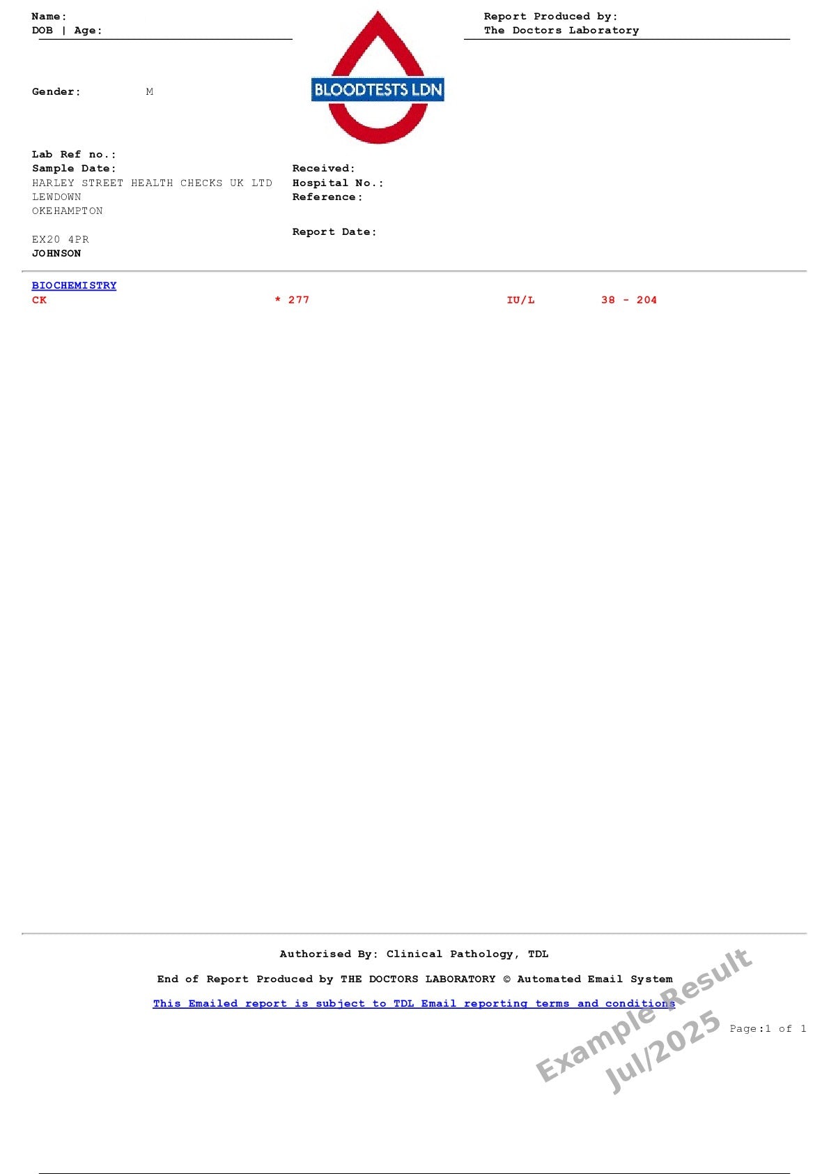 Creatine Kinase Blood Test CK or CpK In London