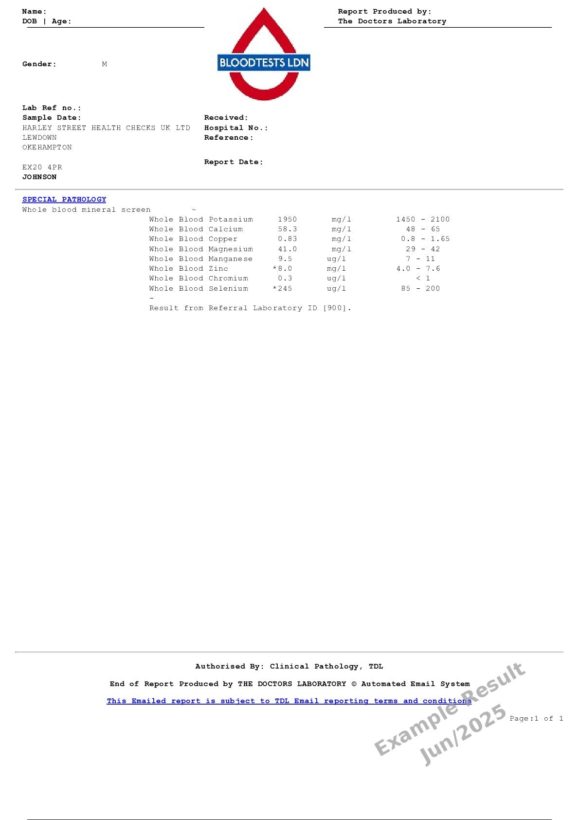 Mineral Screen Whole Blood Profile In London - Order Online