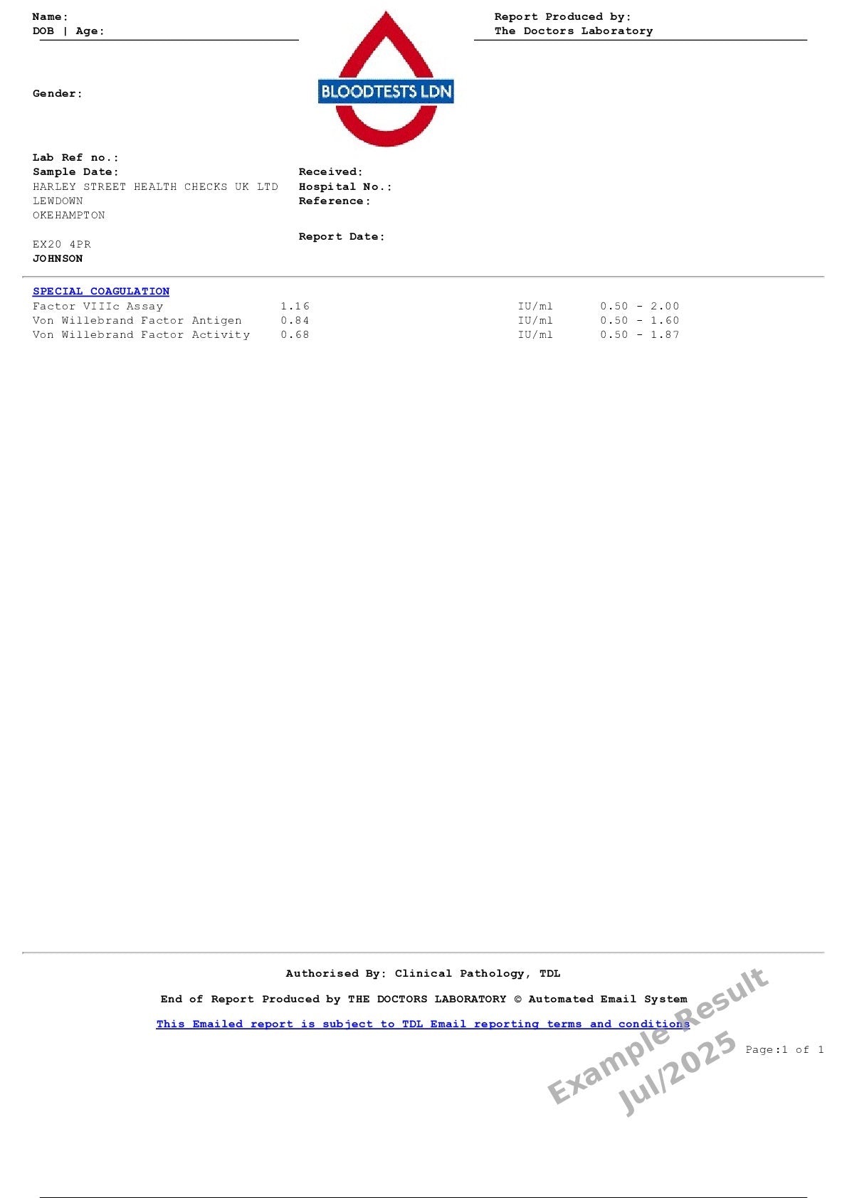 Von Willibrand Profile Test In London - Order Online - Attend